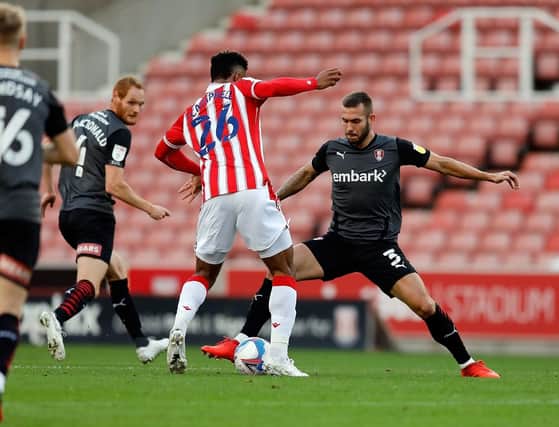 Joe Mattock up against Tyrese Campbell at the bet356 Stadium. Picture by Jim Brailsford