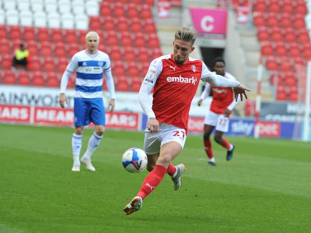Angus MacDonald in action against QPR. Picture by Kerrie Beddows