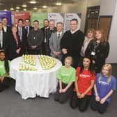 A launch ceremony was recently held at Dearne Valley College to celebrate the College's merger with the RNN Group (Rotherham and North Notts) and new signage. Staff, students and invited guests are seen at the launch. 170158-1