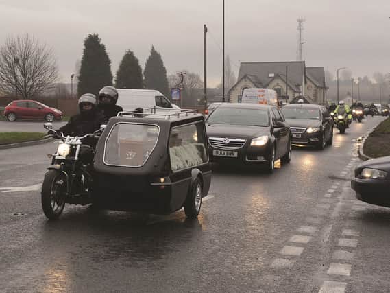 Bikers joined the funeral cortege as it passed the Marquis pub, on the way to the funeral in Ardsley, Barnsley. 172179-2