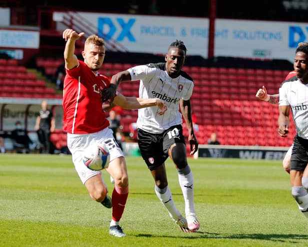 Freddie Ladapo in action at Barnsley. Picture by Jim Brailsford