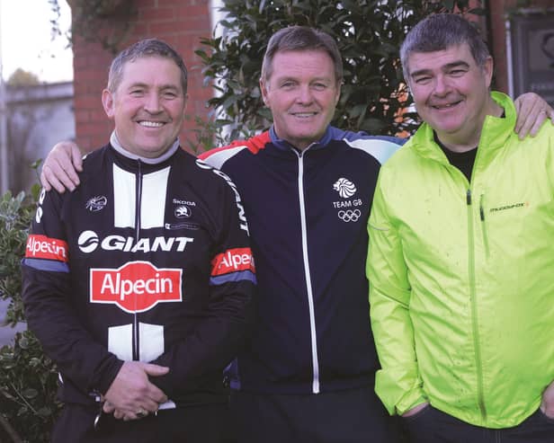 Maltby Main Football Club chairman Wilf Race (centre) with Stuart Rogers (left) and Steve Baird.