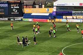 The Millers warm up before today's match at Mansfield Town
