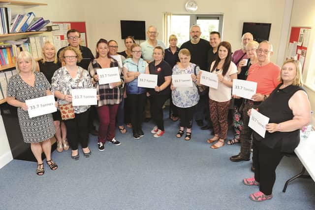 Staff and patients at the Rotherham Institute of Obesity (RIO), are seen recently at a thank you party, as the institute closes due to budget cuts. Since it opened eight years ago, patients have lost the equivalent of 33.7 tonnes. 171207-1
