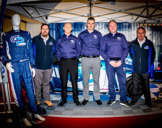 Driving champion Rob Gaffney (far left) and John Gaffney (far right) from Amigo Motorsport with new Gala Performance race team members (from second left) Mark Thompson, Glen Robinson and Andrew Scott.