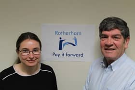 Michelle Scholey, business administration apprentice at VAR with Ian Duffy, centre volunteer at VAR.