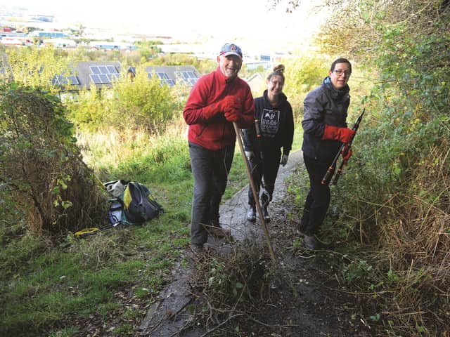 Volunteers Brian Thomson (left) and Sam Lilleker, along with Sheffield and Rotherham Wildlife Trust natural neighbours project officer Anna Mayo.