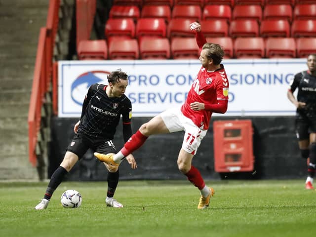 Ollie Rathbone in action against Charlton. Picture by Jim Brailsford