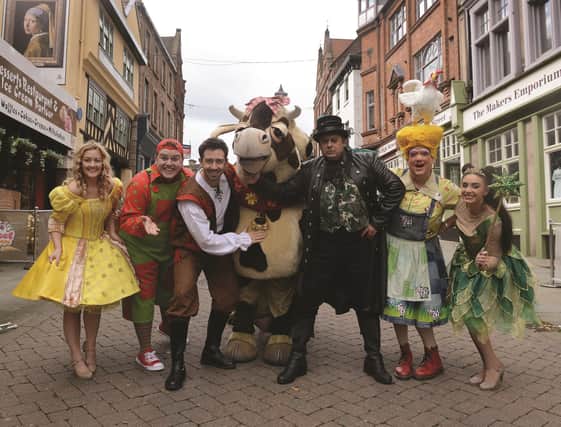 Cast members of this year's pantomime Jack and the Beanstalk. From left to right are: Bippo, Danny Mills, Rosie Houlton, Andrew McGuire, Nigel Pivaro and Natalie Pilkington. 171549-17