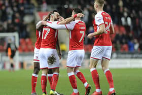 Celebrations...after Richie Towell's goal. Pic: STEVE METTAM