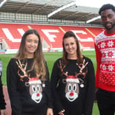 from left, Rotherham United's Richie Towell, Ellie Matthews of Bluebell Wood, Anna Gott of Bluebell Wood, Rotherham United's Semi Ayaji.