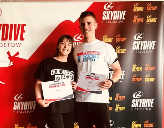 Caitlin Carroll and boyfriend Robbie Foulds after the skydive