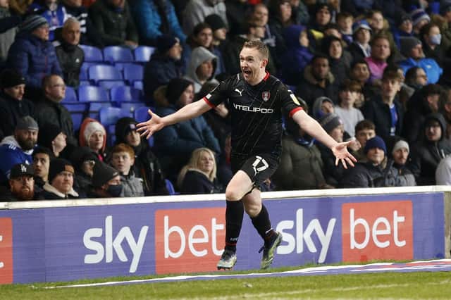 Shane Ferguson celebrates his goal at Ipswich. Picture by Jim Brailsford