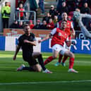 Conor Washington opens the scoring for Rotherham. Picture by Kerrie Beddows