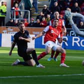 Conor Washington opens the scoring for Rotherham. Picture by Kerrie Beddows