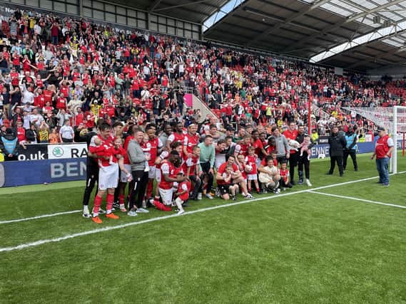 The class of 2023 ... the Millers celebrate their survival after beating Middlesbrough
