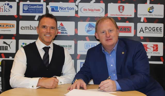 Rotherham United commercial director Steve Coakley (left) with Peter Marples, co-owner of 3aaa.