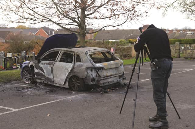 The gang dumped and torched their getaway car in St Alban's Church car park, Wickersley