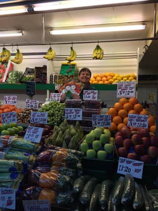 Joanne Wright, manageress of K.D. Davis fruit and vegetable stall