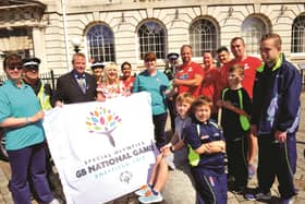 The Mayor of Rotherham, Cllr Eve Rose Keenan and her Consort Pat Keenan who welcomed the Special Olympic torch carrying team to Rotherham on Friday. 171356-2