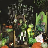 Lauren Charlton with the impressive Halloween display at the family home on Gallow Tree Road, which will be open to visitors on October 31 to raise funds for the Teenage Cancer Trust. 171814-4