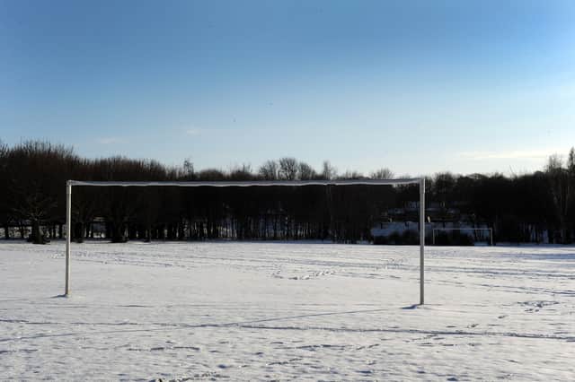 Whiteout...the football pitch at Wath Park. Pics: Steve Mettam