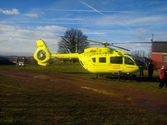 The air ambulance in Mexborough this morning