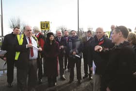 Planning board chairman Cllr Alan Atkin addresses local residents at the site visit. 170253-8