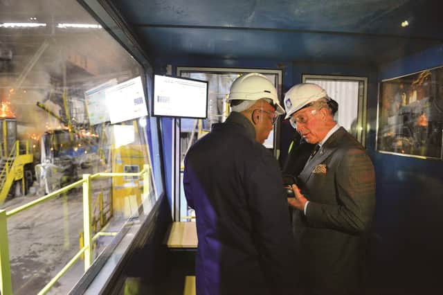 The Prince of Wales and chairman Sanjeev Gupta in the N Furnace control room.