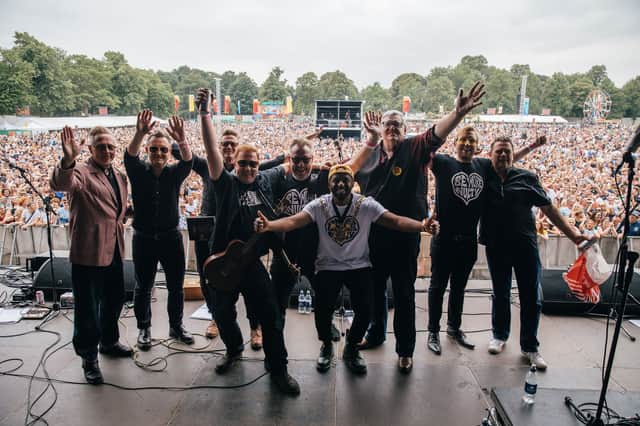 Sheffield Mayor Magid Magid joined the Everly Pregnant Brothers on stage on Saturday afternoon. Picture: Giles Smith/Fanatic - Tramlines 2018