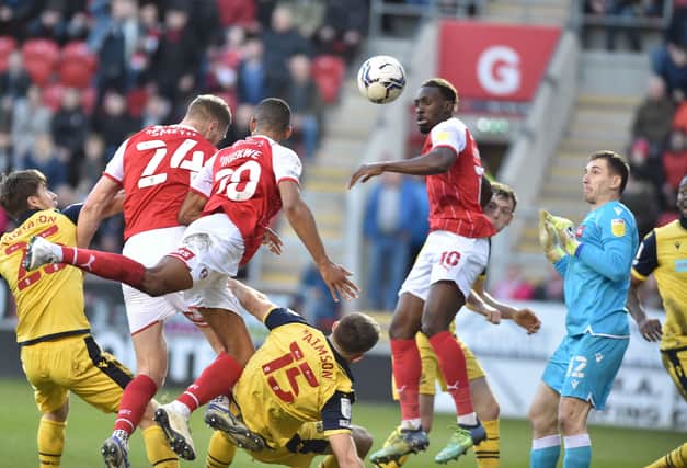 Michael Smith heads Rotherham in front. Picture by Dave Poucher