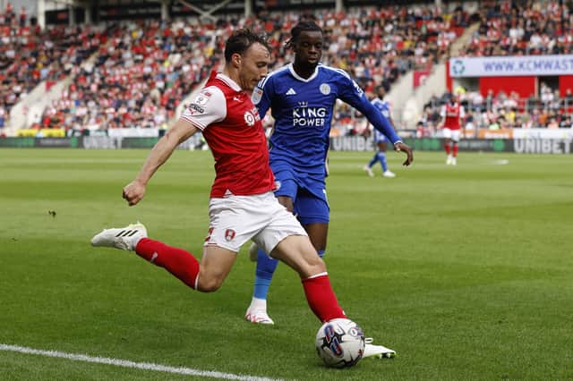 Ollie Rathbone in action for Rotherham United against Leicester City. Pictures: Jim Brailsford