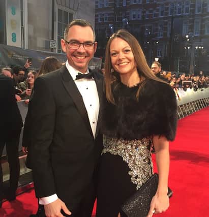 Richard Bluff pictured on the BAFTA's red carpet with sister Nicola Hacking