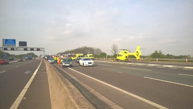 The air ambulance at the scene of the accident. Picture courtesy @SYPOperations