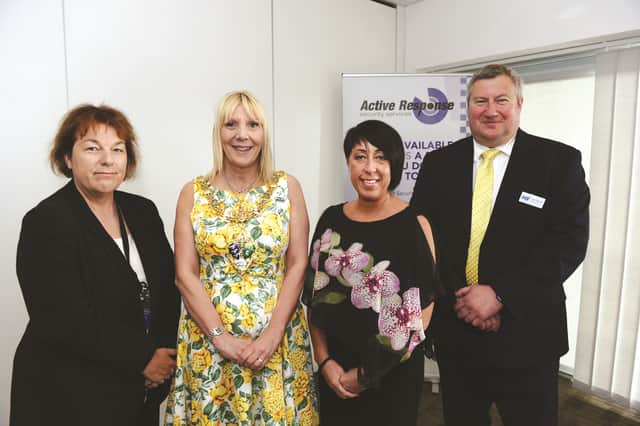 DCI Vanessa Smith, new mayor Cllr Eve Rose Keenan, Michelle Bailey, managing director of Active Response Security, and Stuart Hyde QPM of the Cyber-security Information Sharing Partnership, all at the Cyber Crime breakfast meeting at New York Stadium