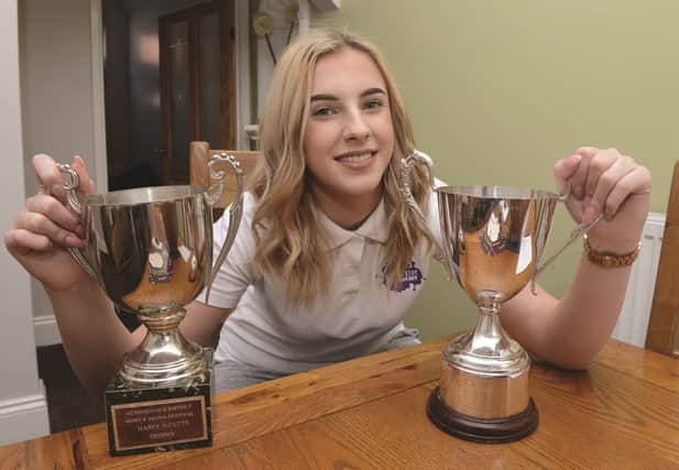 Jordann Ashton of Mexborough who won the Harry N Cutts Trophy for the most outstanding competitor in the speech and drama section and first prize in the Acting Solo 16 years and over category, in the recent Don Valley Festival. 170563-2