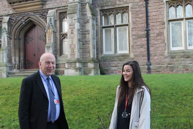 Dr Jungnitz being welcomed to the college by second year BTEC sport student, Hadria Tate.