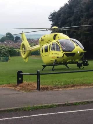The air ambulance lands to help with the incident on Rookery Road
