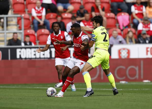 Cafu in possession in the first half for Rotherham United against Blackburn Rovers at AESSEAL New York Stadium. Picture by Jim Brailsford