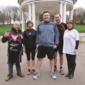 Age UK Love Later Life run to be staged at Clifton Park in May, (from left to right), Ray Matthews, Wendy Whitaker, Rotherham Harriers, Sam Cooper and Andrew Mosley, Rotherham, Advertiser and Julie Benson, fundraising co-ordinator for Age UK Rotherham. 170397-1