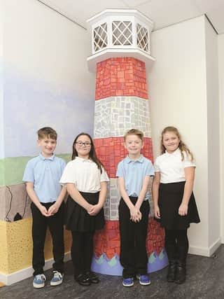 Seen with the finished work (left to right) are: Reece Glossop (9), Alexa Bramhall (8), Daniel Bell (8) and Evie Arundel (8). 180116-2