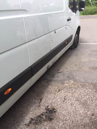 The van reportedly damaged in the incident