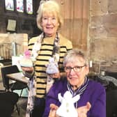 Jenny Claxton and Lillian Schofield with their knitted angels at Tuesday’s workshop