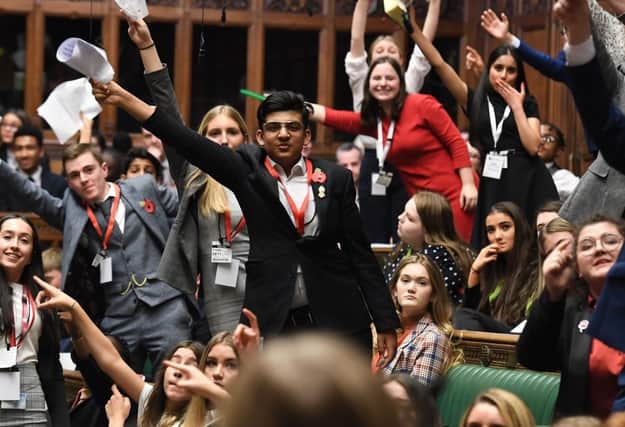 Amaan (centre) in the House of Commons with fellow MYPs