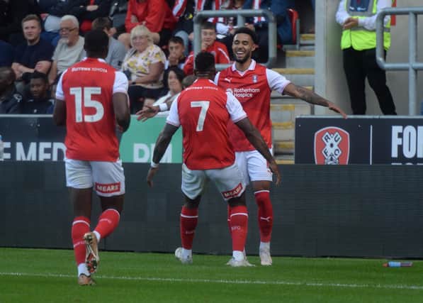 Andre Green scores the winner for Rotherham United against Sheffield United during one of his trial outings. Picture: Kerrie Beddows