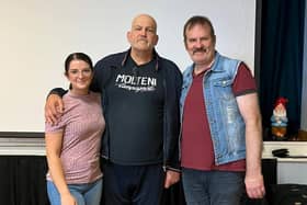 John Godber (centre) with the cast of Shafted, Richard Wilshaw and Polly Lovegrove.