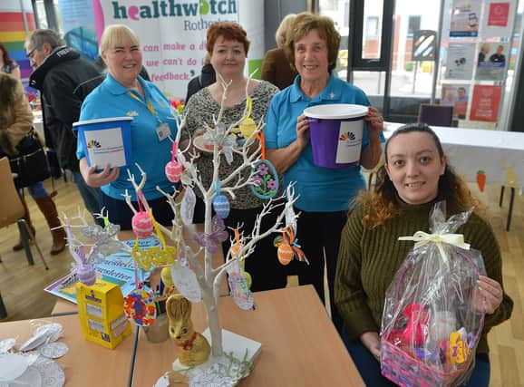 Pictured from left to right are: volunteer Kay Longstaff, personal assistant to the medical director, Val Wallett, who ran a cake stall, volunteer Pat Wiles and stall holder Zoe Green of Crafting with Zoe. 180422