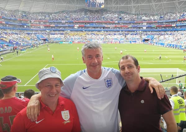 Ian Deakin, Jim Larvan and Mark Chappell at the Samara Arena for England v Sweden
