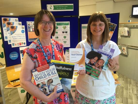 Clinical librarian Isobel Satterthwaite (left) and Kim Moore, senior library assistant