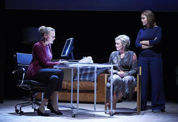 Anna Andresen as Dr Tamara, Sharon Small as Alice and Eva Pope as Herself. (Credit Geraint Lewis)